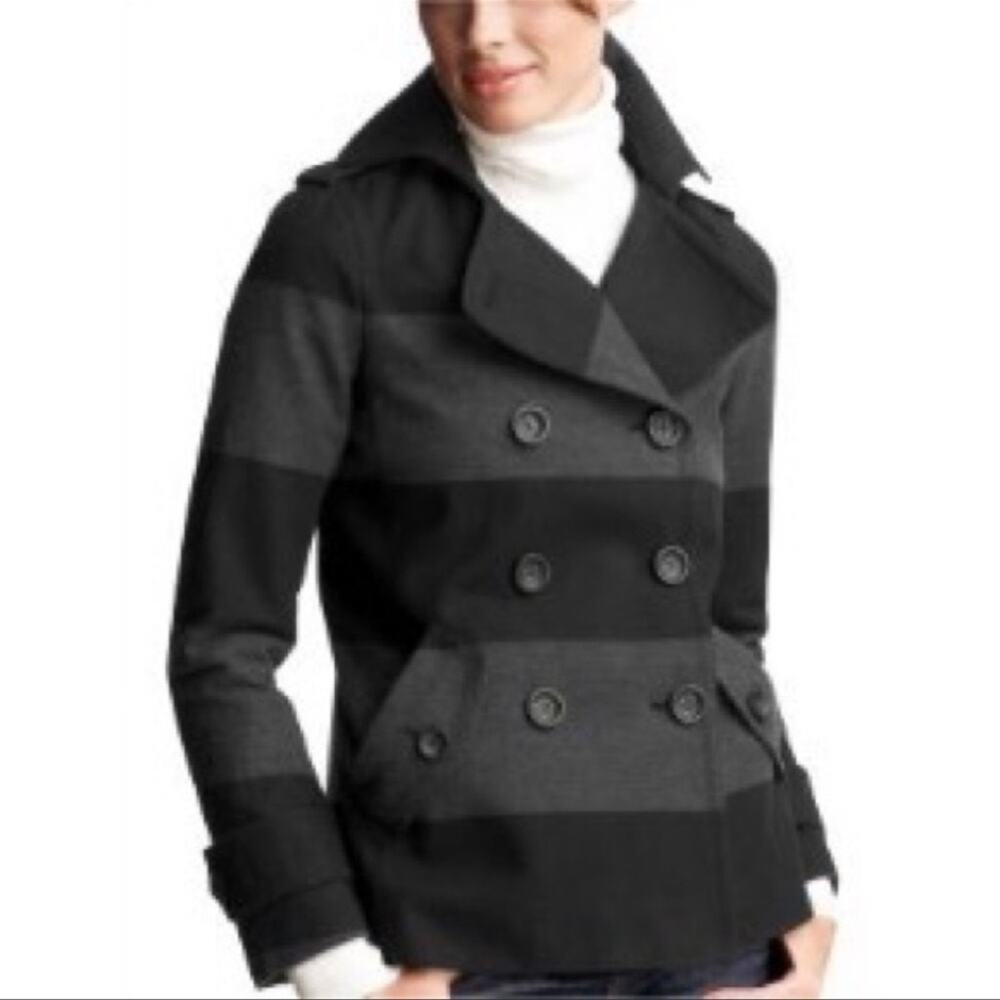 GAP Black gray striped 100% cotton coat jacket